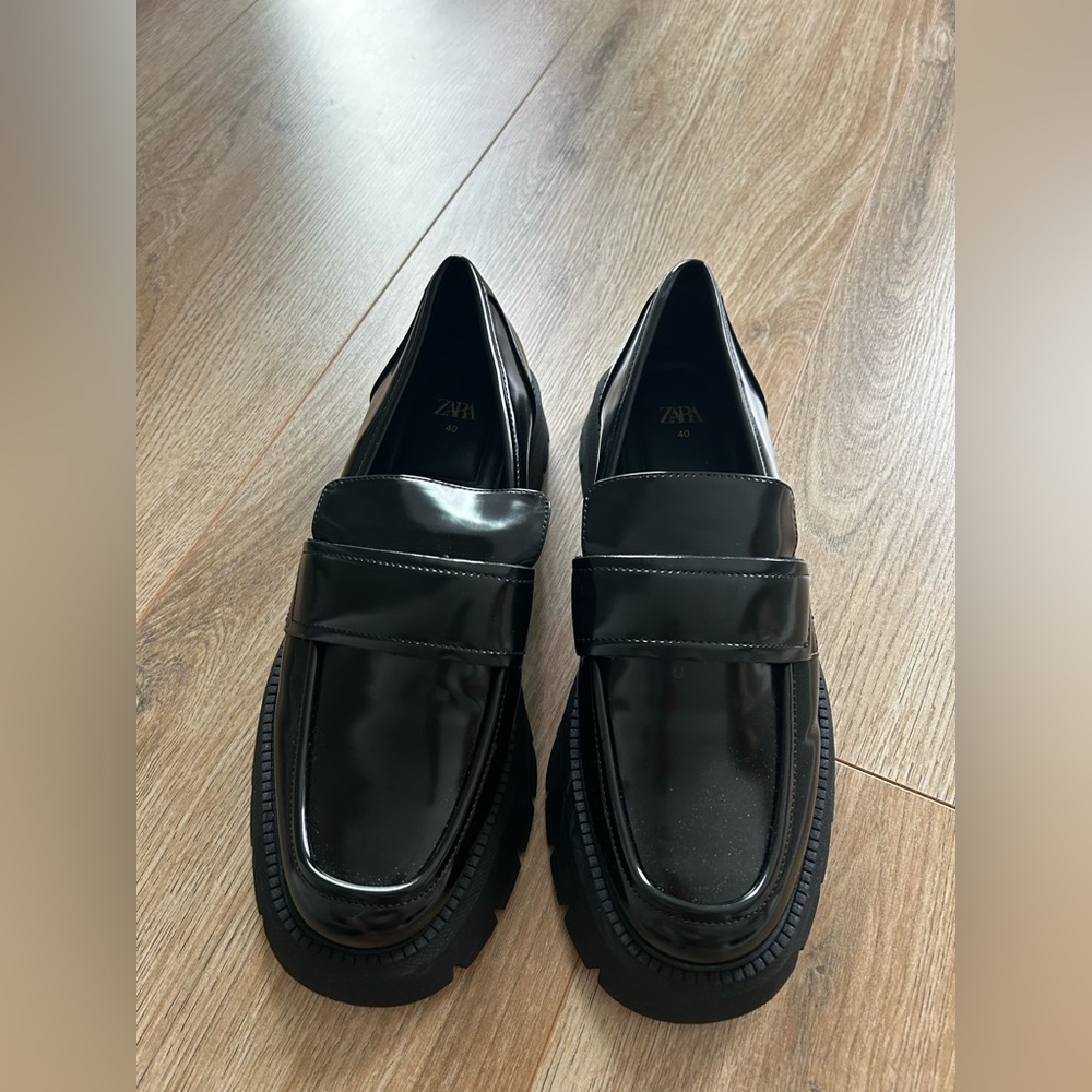 Zara Women’s Glossy Black Slip-On Loafers